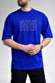 Men's Abstract Linear Design Crew Neck Cobalt Blue T-Shirt - 2