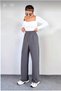Women's Gray High Waist Pleated Wide Leg Palazzo Pants with Pockets and Velcro Closure at the Waist - 3