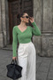 Women’s Long Sleeve Asymmetric Cut Ribbed Knit Blouse