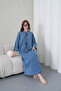 Women's Front Embroidered Beaded Wide Fit Long Denim Dress - 5
