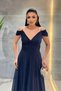 Glitter Fabric Boat Neck Evening Dress - Dark Blue - 3