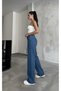 Maria Lycra Loose Women's Dark Blue Super High Waist Loose Leg Denim Jeans Palazzo Trousers - 6