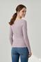 Women's Light Lilac Boat Neck Slim Fit Fitted Long Sleeve Ribbed Blouse - 5