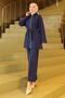 Fur Collar Detailed Suit Indigo 19385 - 3