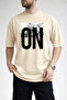 Men's Nature Themed on Text Printed Crew Neck Beige T-Shirt - 3