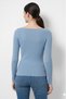 Women's Baby Blue Boat Neck Slim Fit Fitted Long Sleeve Ribbed Blouse - 4