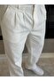 Men's Pleated Relaxed Fit Linen Trousers White Eca028 - 4