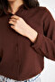 Women's Long Sleeve Buttoned Basic Brown Tunic Shirt - 5