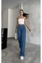 Maria Lycra Loose Women's Dark Blue Super High Waist Loose Leg Denim Jeans Palazzo Trousers - 4