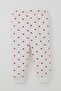 Baby Girl Pajama Set with Heart Pattern and Snap Fasteners on the Front, 4 Months-1 Year, Ecru - 5