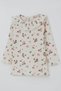 Baby Girl Tights Set with Floral Pattern and Ruffle Detail on the Collar, 6 Months-2 Years, Ecru - 6