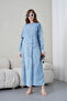 Women's Front Sequin Embroidered Side Tie Wide Fit Long Denim Dress
