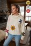 Kadı Cream Ecru Floral Pattern Detailed Oversize Thick Knitwear Sweater in S-M-L Size