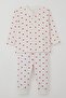 Baby Girl Pajama Set with Heart Pattern and Snap Fasteners on the Front, 4 Months-1 Year, Ecru