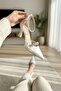 Remy Beige Satin Stone Bow (8 cm Heel) Pointed Toe Heeled Shoes - 5