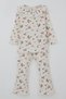 Baby Girl Tights Set with Floral Pattern and Ruffle Detail on the Collar, 6 Months-2 Years, Ecru