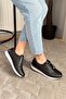 Women's lace-up elasticated orthopedic comfort sole everyday ballet flats & sneakers - black - 5