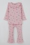 Baby Girl Tights Set with Floral Pattern and Ruffle Detail on the Collar, 6 Months-2 Years, Pink