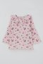 Baby Girl Tights Set with Floral Pattern and Ruffle Detail on the Collar, 6 Months-2 Years, Powder - 2