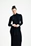 Black Collared Long Sleeve Dress with Scarf - 2
