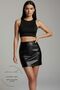 Pencil Leather Skirt - Slim Fit Mini Pencil Skirt with Elastic Waist Ud Black - 2