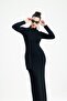 Black Collared Long Sleeve Dress with Scarf - 3