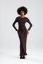 Coffee Long Sleeve Straight Long Dress - 3