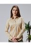 Beige Cotton Satin Brbry Fabric and Button Detailed Slim Fit Women's Shirt - 5
