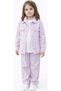 Girl's Floral Patterned Staple Detailed Gabardine Jacket, Trousers, T-Shirt, Triple Lilac Color Holiday Set