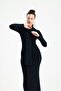 Black Collared Long Sleeve Dress with Scarf - 8
