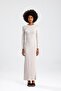 Stone Long Sleeve Straight Long Dress - 4