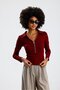 Burgundy Polo Collar Long Sleeve Blouse - 5
