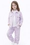 Girl's Floral Patterned Staple Detailed Gabardine Jacket, Trousers, T-Shirt, Triple Lilac Color Holiday Set - 2