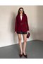 Women's Belted Buckle Detail Premium Blazer Jacket Burgundy - 3