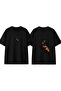 Horse Gold Design Printed Black Oversize T-Shirt