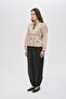 Women's Geometric Embroidered and Tassel Detailed Light Brown Blouse - 4