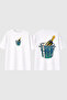Champaine Design Printed White Oversize T-Shirt
