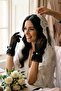 Ivory Veil Couture Ruffled Tulle Stone Detailed Bow Special Design Premium Bridal Glove - 3
