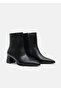 Women's Black Patent Leather Pointed Toe Thick Heeled Boots