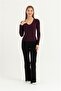 Women's Burgundy V-Neck Long Sleeve Badi