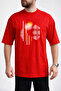 Men's Geometric Curved Line Printed Crew Neck Red T-Shirt