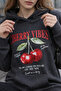 Women's Anthracite Cherry Printed Oversize Hooded Sweatshirt Hoodie - 4
