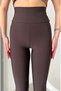 Women's Brown Color Shiny Stone Detailed High Waist Gathering Heeled Flat Füzo Tights