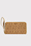 Ele Takmalı Straw Weave Pattern Yellow Portfolio Wallet with Plenty of Card Holders