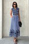 Navy Bloom Embroidery Detailed Striped Women's Skirt (Skirt Only)