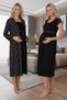 New Season Black Patterned Button Detailed Summer Short Sleeve Cotton Maternity Maternity Dressing Gown Nightgown Set - 5