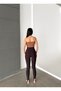 Women's Brown Color Shiny Stone Detailed High Waist Gathering Heeled Flat Füzo Tights - 6
