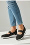Rubber Band Stoned Knitwear Textile Black Mary Jane Stylish Sports Ballerinas - 4