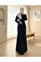 Eye-Catching Modern Stylish Long Hijab Evening Dress with Draped Front and Stones - 2