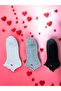 3 Pairs of Gray, Black and White Women's Heart Patterned Ruffled Booties Socks with Non-Squeezing Rubber Technology - 5